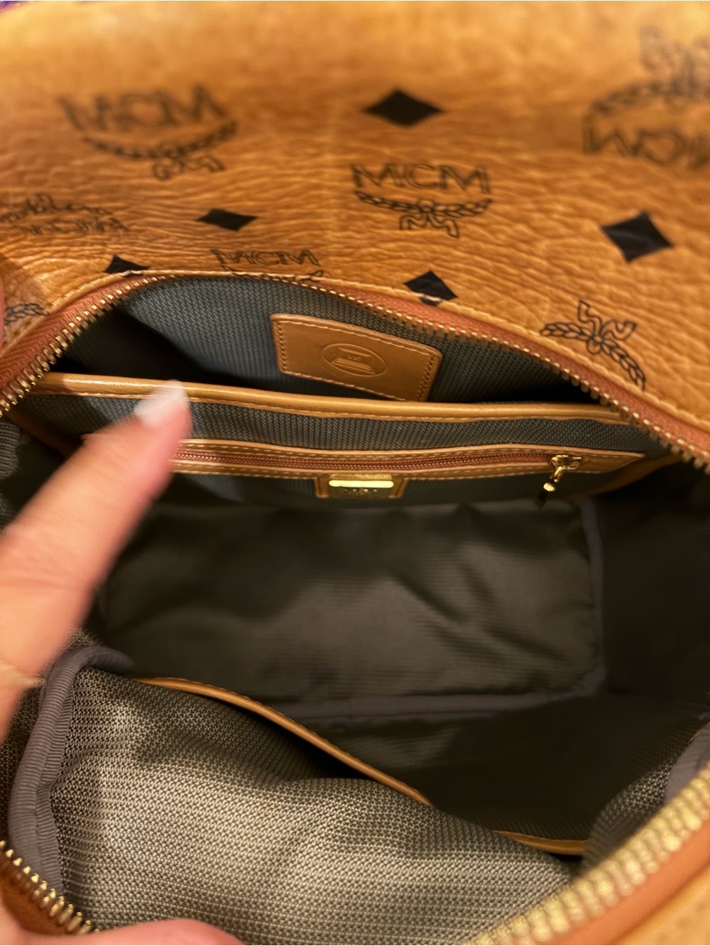 MCM Cognac Visetos Logo Print Backpack with Gold Hardware - Picture 8 of 9